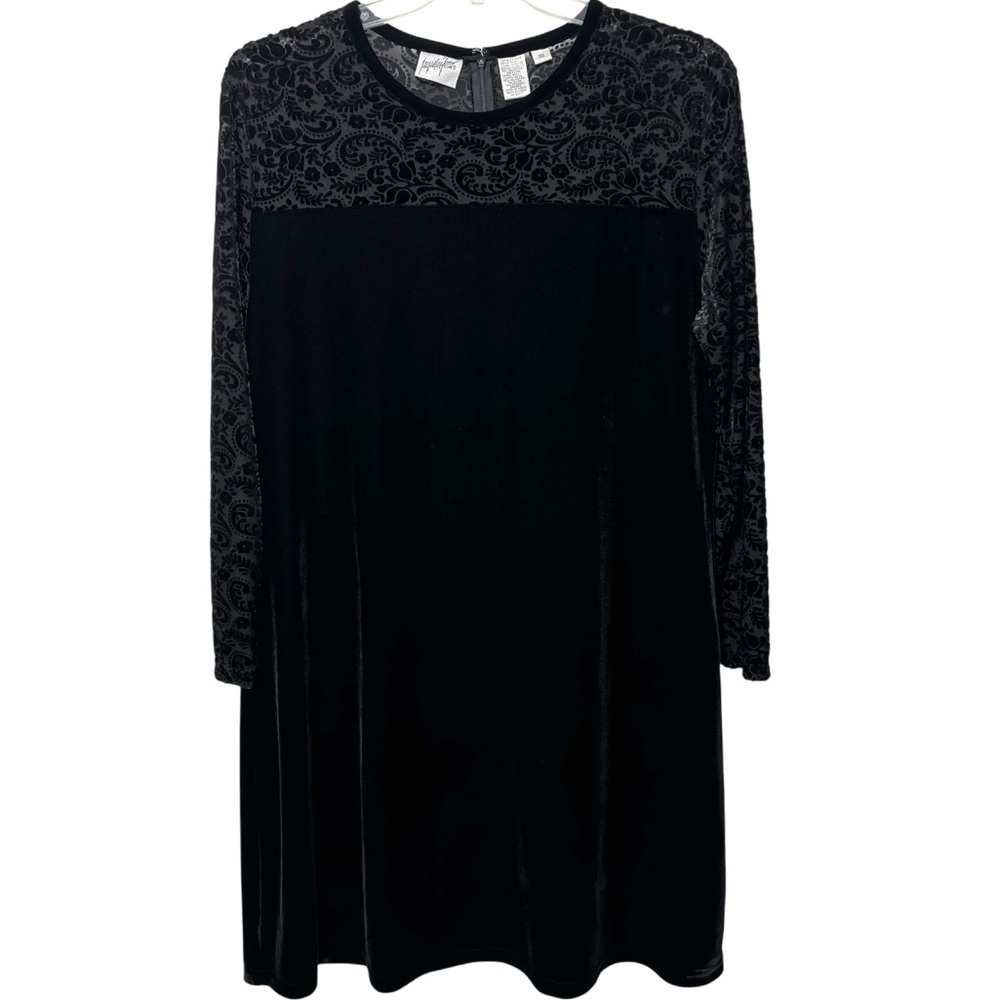 90s Jacqueline Ferrar velvet dress with sheer, longsleeves. Size 18